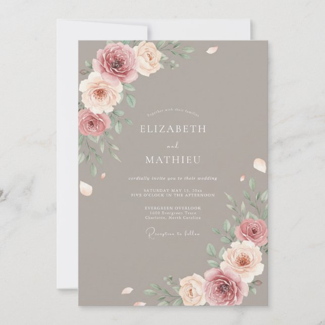 Taupe Sophisticated Vintage Wedding Invitation (Front)