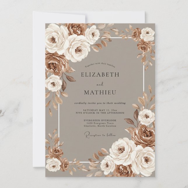 Taupe Splendid Autumnal Wedding Invitation (Front)