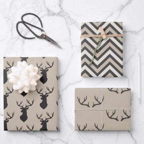 Taupe Stag headsand antlers   Wrapping Paper Sheets