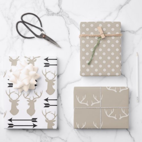 Taupe Stag heads arrows and antlers  Wrapping Paper Sheets