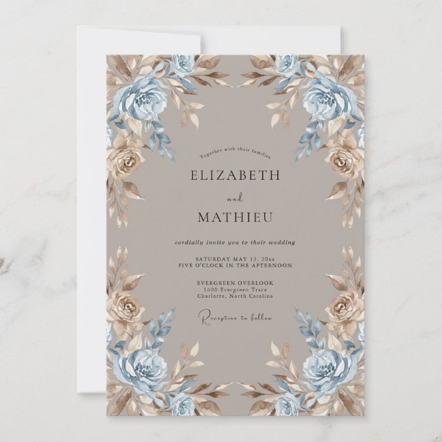 Taupe Stately Winter Wedding Invitation (Front)