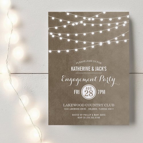 Summer String Lights Engagement Party Invitation