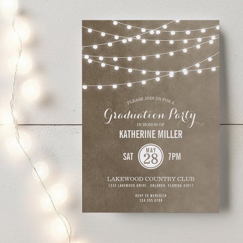 Summer String Lights Graduation Party Personalized Invitation