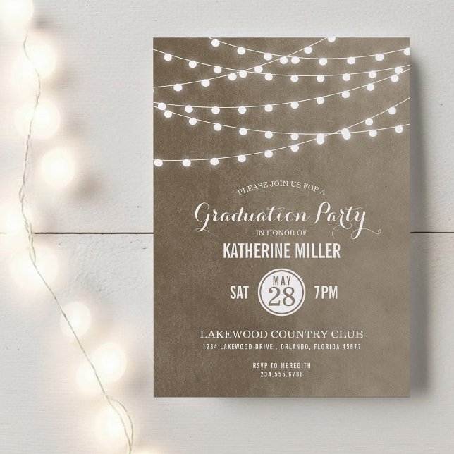 Taupe String Lights Graduation Party Invitation (Creator Uploaded)