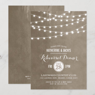Taupe String Lights Rehearsal Dinner Invitation