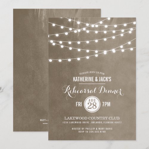 Summer String Lights Rehearsal Dinner Invitation