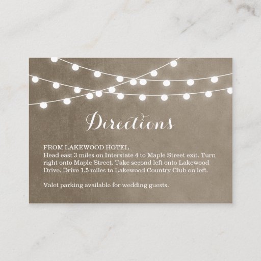 Customizable Summer String Lights Wedding Directions Insert Business Card