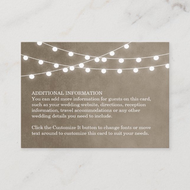 Taupe String Lights Wedding Insert Card (Front)