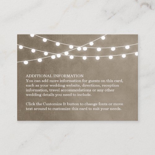 Summer String Lights Wedding Insert Card Business Card