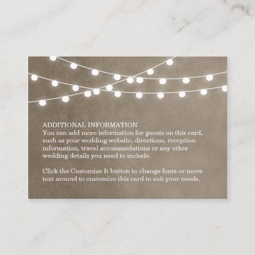 Customizable Summer String Lights Wedding Insert Card Business Card
