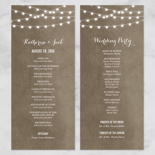 Khaki String Lights Wedding Program