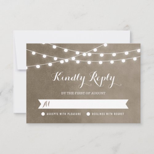 Khaki String Lights Wedding RSVP Card