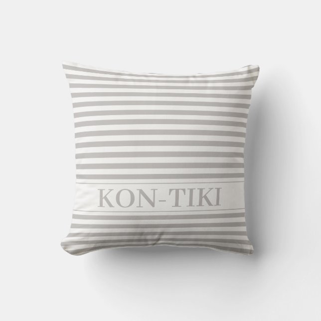 Taupe Stripes Nautical Boat Name.  Outdoor Pillow (Front)