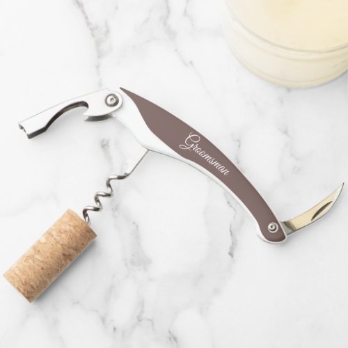 Taupe Stylized Groomsman Name Waiters Corkscrew