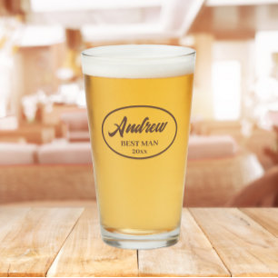 Taupe Stylized Name Wedding Best Man Glass