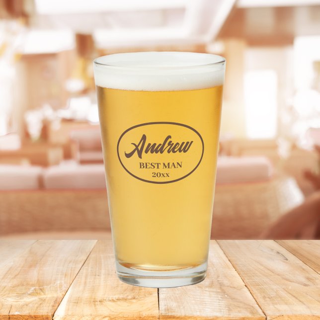 Taupe Stylized Name Wedding Best Man Glass (In Situ Table)