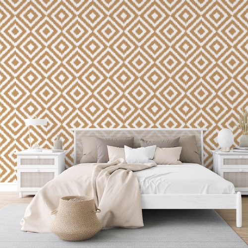 Taupe Tan Beige Brown Ikat Squares Mosaic Pattern Wallpaper