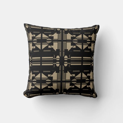 Taupe Tan on Black Southwest Art Large Tiles Throw Pillow