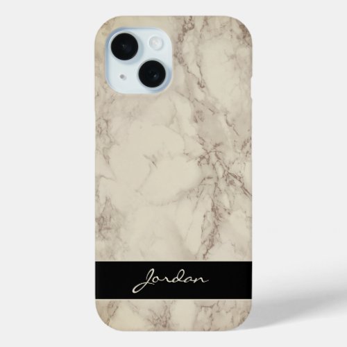 Taupe Tan Polished Marble Stone with Name iPhone 15 Case