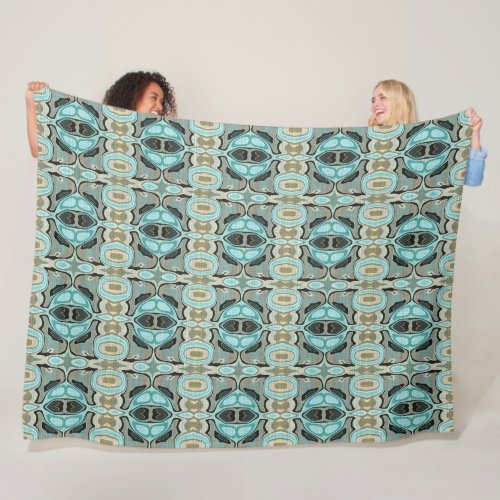 Taupe Teal Aqua Turquoise Hip Bohemian Bali Art Fleece Blanket