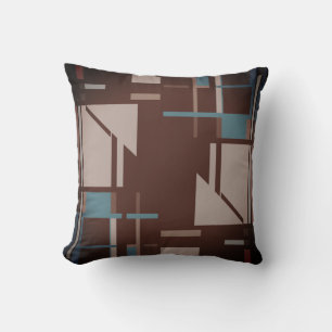 Taupe Teal Blue on Brown Geometric MCM Look Design Throw Pillow