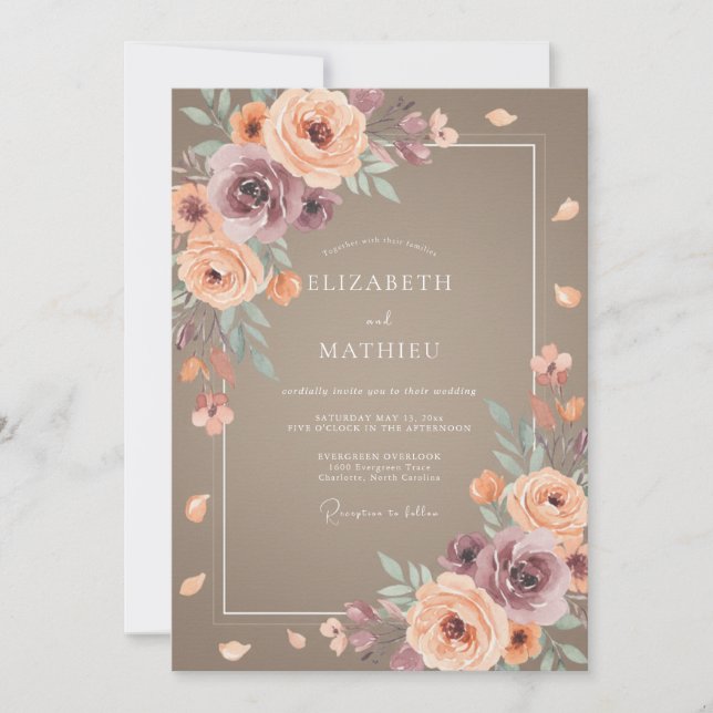 Taupe Terracotta Ranunculus Eucalyptus Wedding Invitation (Front)