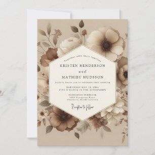 Taupe Washed Floral Wedding Invitation