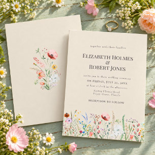 Taupe Watercolor Wildflower Wedding Invitation