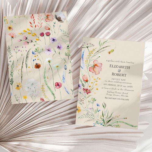 Taupe Watercolor Wildflower Wedding Invitation