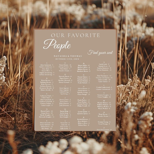 Taupe Wedding Alphabetical Seating Chart (Creator Uploaded)