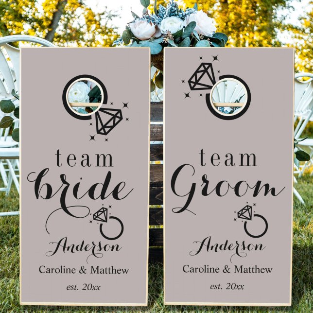Taupe Wedding bride and groom teams  Cornhole Set (Creator Uploaded)