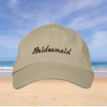 Taupe Wedding Bridesmaid Bachelorette Party Embroidered Baseball Cap<br><div class="desc">Gift your bridemaids with this stylish cap with the word "Bridesmaid" embroidered in taupe colored,  stylish cursive that would go well with a similar bridal party color scheme. Select your hat color as desired. Great for bachelorette parties,  too!</div>