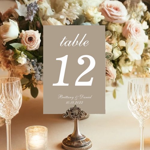 Taupe Wedding Calligraphy Simple Script Neutrals  Table Number