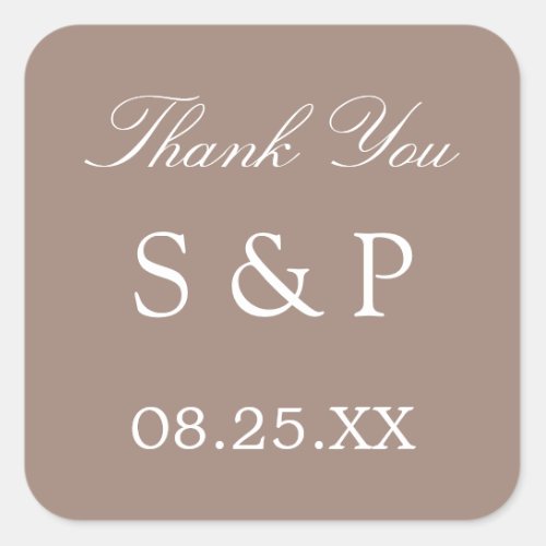 Taupe Wedding Favor Thank You Sticker