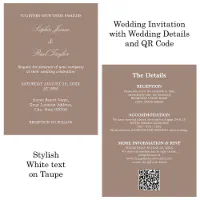 Neutral Earthy Taupe Floral Wood QR Code Wedding Invitation