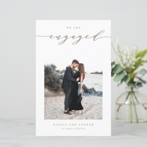 Taupe Whimsical Script Engagement Announcement