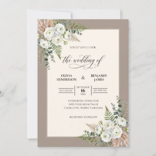 Taupe White Fern Wedding Invitation