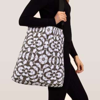 Taupe White Floral M-L Crossbody Bag