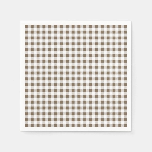 Taupe White Gingham Pattern Napkins (Front)