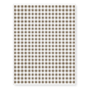 Taupe White Gingham Pattern Temporary Tattoos