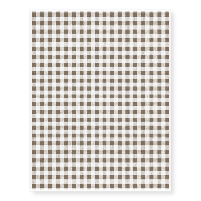 Taupe White Gingham Pattern Temporary Tattoos (Front)