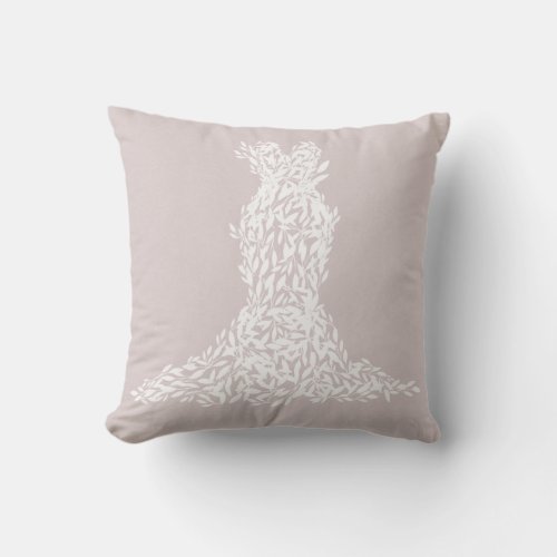 Taupe  White Leaves Dress Modern Fashion Chic Throw Pillow