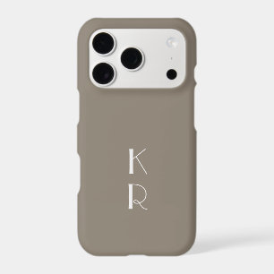 Taupe White Monogram Retro Initials Minimalist Men iPhone 17 Pro Case