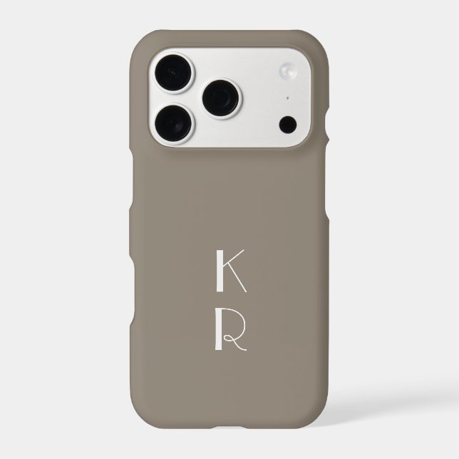 Taupe White Monogram Retro Initials Minimalist Men iPhone Case (Back)