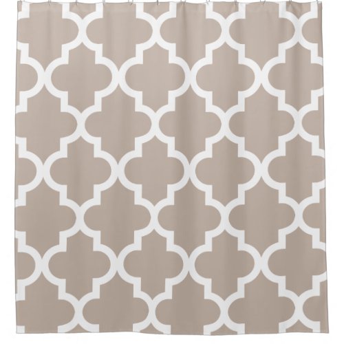 Taupe White Quatrefoil Pattern Shower Curtain