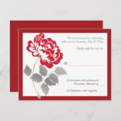 Taupe, White, Red Peony Reply Card (Front/Back)