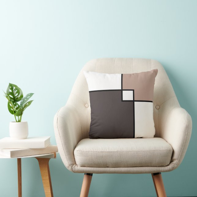 Taupe White Squares Throw Pillow (Chair)
