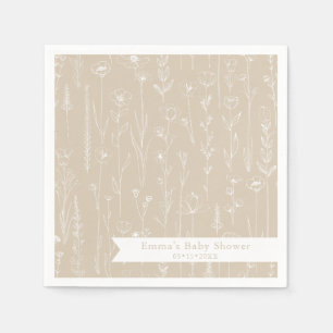 Taupe Wildflower Baby Shower Floral Pattern Napkins