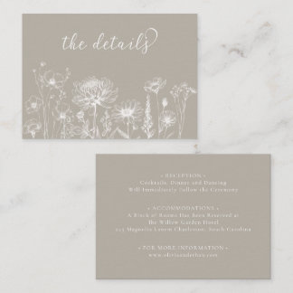 Taupe Wildflower Details Card Neutral Wedding 