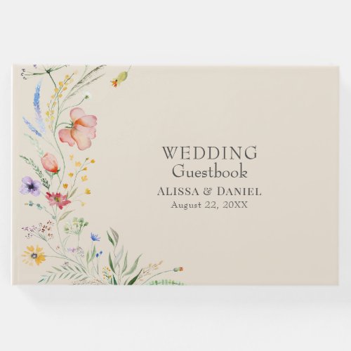 Taupe Wildflower Meadow Wedding Guest Book